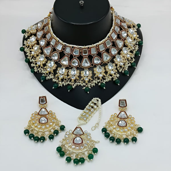Jewel City Kundan Choker Set with Pearl Tassels - Premium Glass Cut Stone Wedding Collection - Distacart