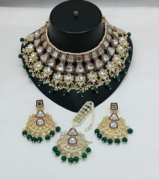 Jewel City Kundan Choker Set with Pearl Tassels - Premium Glass Cut Stone Wedding Collection
