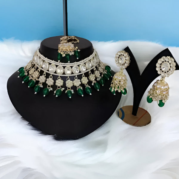 Jewel City Elegant Pearl Choker Necklace Set with Maang Tikka and Jhumka Earrings - Traditional Indian Bridal Jewelry Collection - Distacart