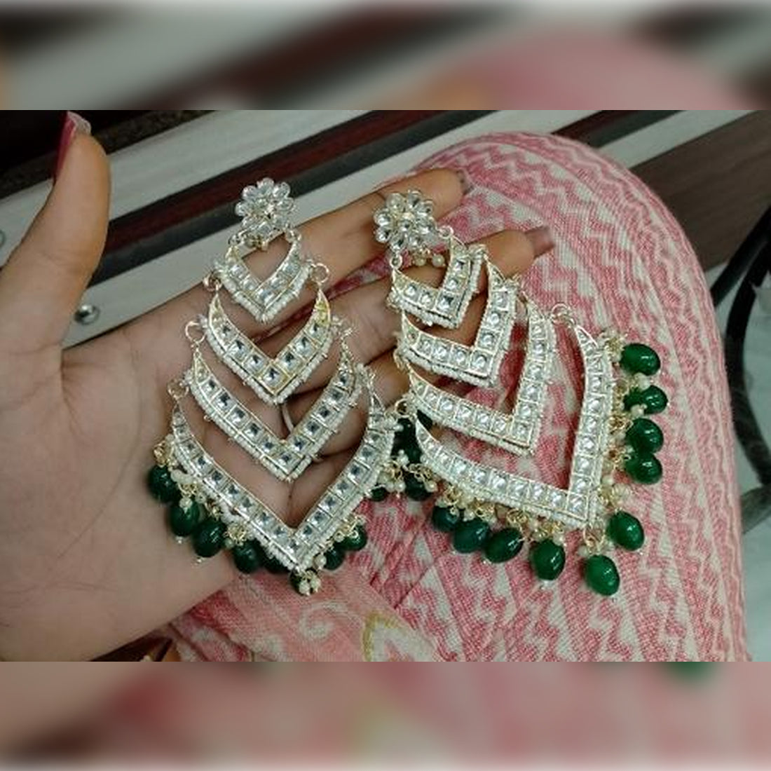 Jewel City Elegant Layered Kundan Pearl Earrings - Handcrafted Multi-Tier Chandbali Jhumkas - Bridal Wedding Statement Jewelry