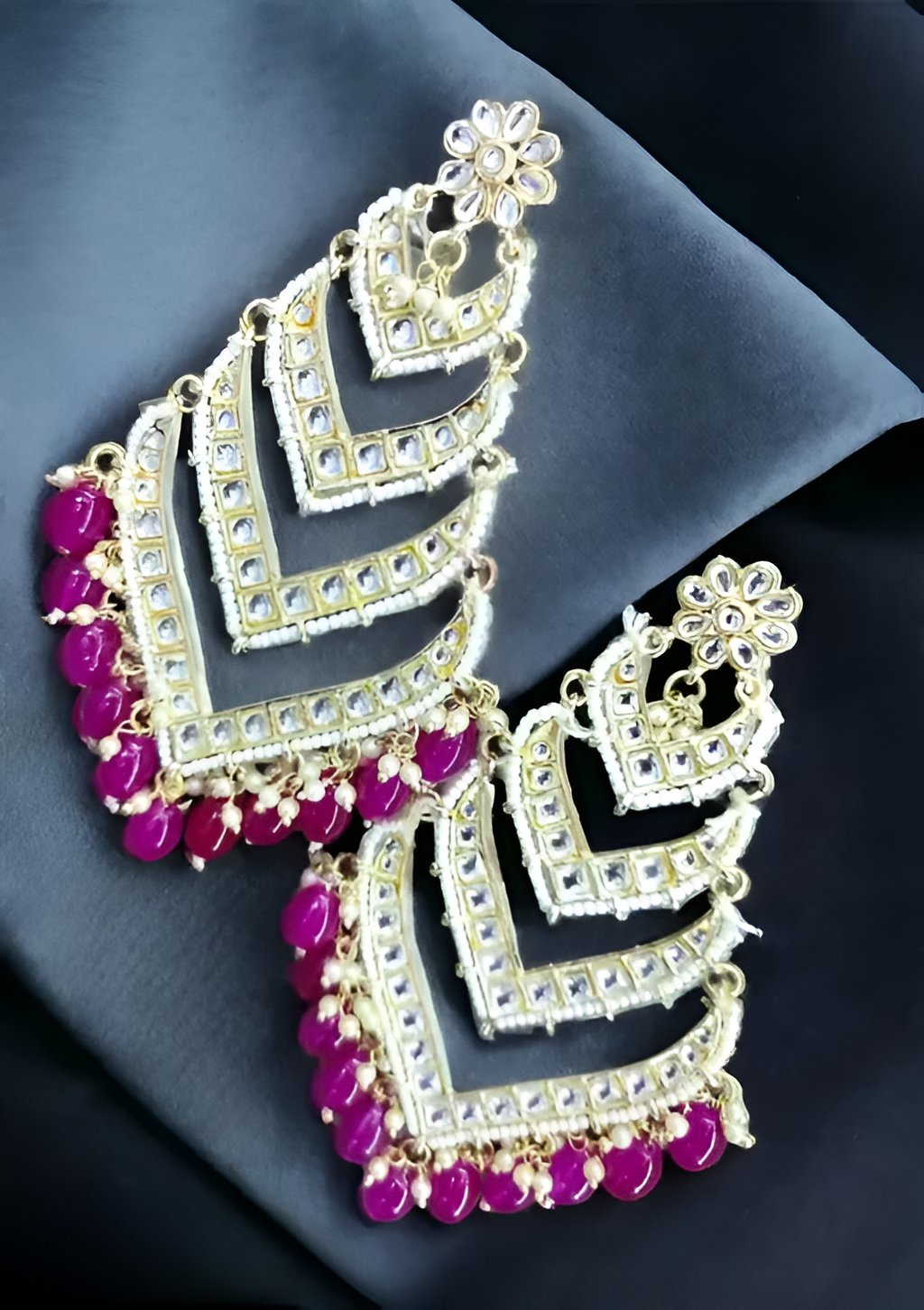 Jewel City Elegant Layered Kundan Pearl Earrings - Handcrafted Multi-Tier Chandbali Jhumkas - Bridal Wedding Statement Jewelry