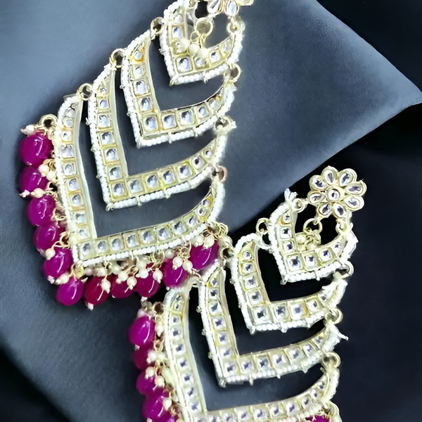 Jewel City Elegant Layered Kundan Pearl Earrings - Handcrafted Multi-Tier Chandbali Jhumkas - Bridal Wedding Statement Jewelry - Distacart