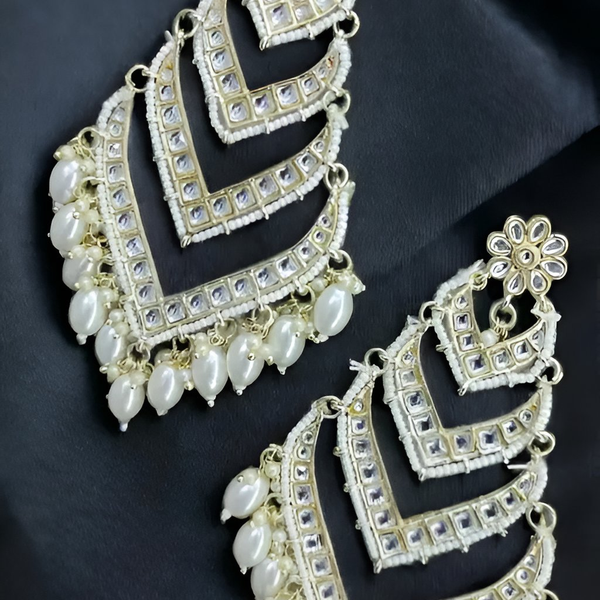 Jewel City Elegant Layered Kundan Pearl Earrings - Handcrafted Multi-Tier Chandbali Jhumkas - Bridal Wedding Statement Jewelry