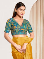 Thumbnail for Joban Fashion Fire Blue Viscose Rayon Padded Blouse With V Neck Elbow Sleeves - Distacart