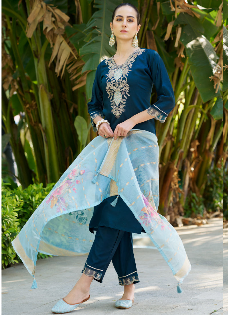 Vegaa Fashion Royal Blue Viscose Rayon Embroidered Salwar Suit - Distacart