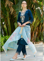 Thumbnail for Vegaa Fashion Royal Blue Viscose Rayon Embroidered Salwar Suit
