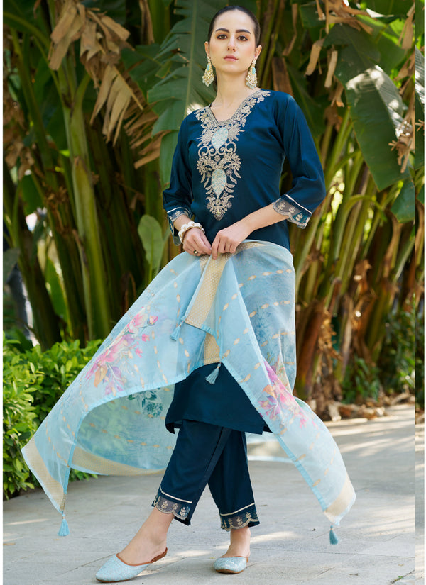 Vegaa Fashion Royal Blue Viscose Rayon Embroidered Salwar Suit