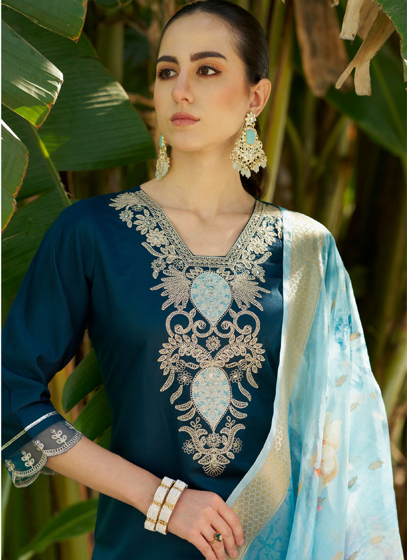Vegaa Fashion Royal Blue Viscose Rayon Embroidered Salwar Suit