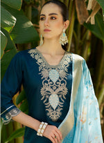 Thumbnail for Vegaa Fashion Royal Blue Viscose Rayon Embroidered Salwar Suit