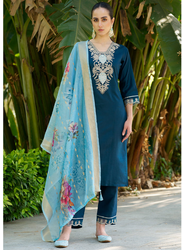 Vegaa Fashion Royal Blue Viscose Rayon Embroidered Salwar Suit