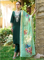 Thumbnail for Vegaa Fashion Green Viscose Rayon Embroidered Salwar Suit