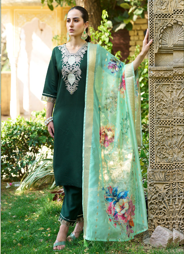 Vegaa Fashion Green Viscose Rayon Embroidered Salwar Suit