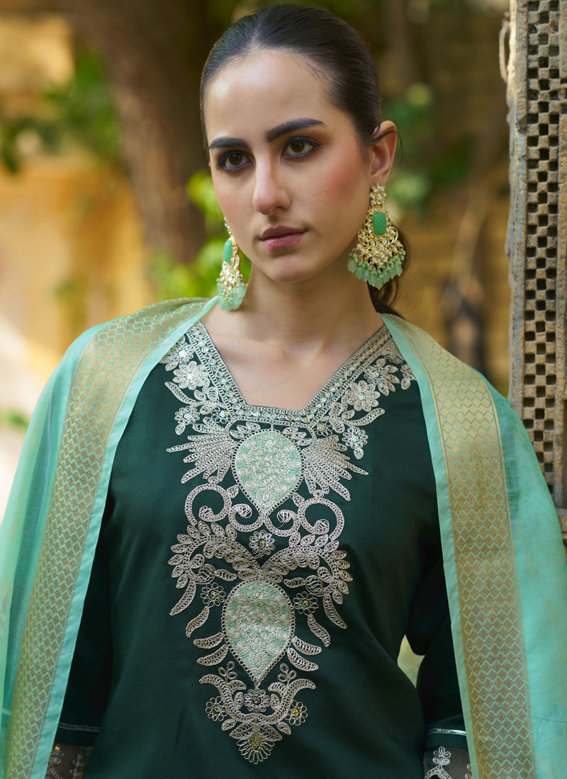 Vegaa Fashion Green Viscose Rayon Embroidered Salwar Suit