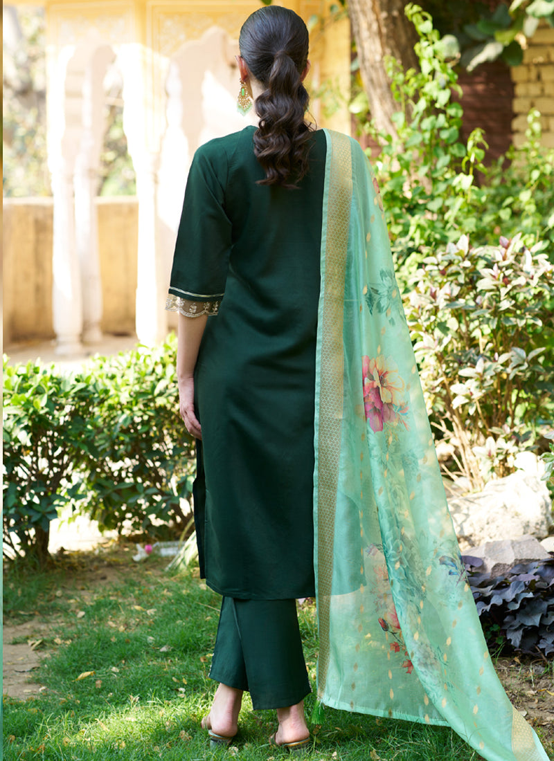 Vegaa Fashion Green Viscose Rayon Embroidered Salwar Suit