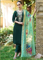 Thumbnail for Vegaa Fashion Green Viscose Rayon Embroidered Salwar Suit