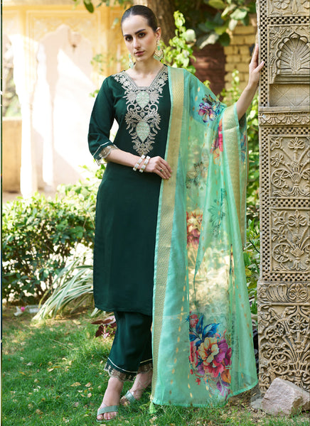 Vegaa Fashion Green Viscose Rayon Embroidered Salwar Suit