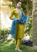 Thumbnail for Vegaa Fashion Dark Yellow Viscose Rayon Embroidered Salwar Suit