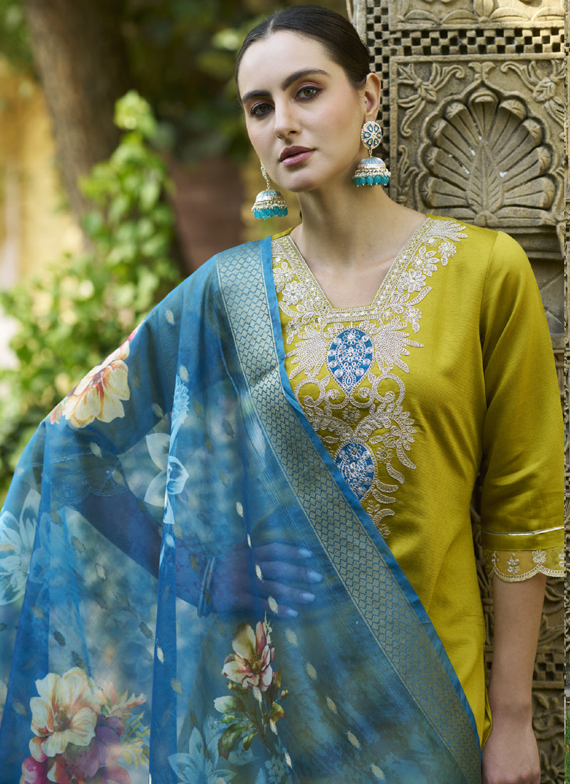 Vegaa Fashion Dark Yellow Viscose Rayon Embroidered Salwar Suit