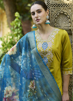 Thumbnail for Vegaa Fashion Dark Yellow Viscose Rayon Embroidered Salwar Suit