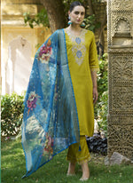 Thumbnail for Vegaa Fashion Dark Yellow Viscose Rayon Embroidered Salwar Suit