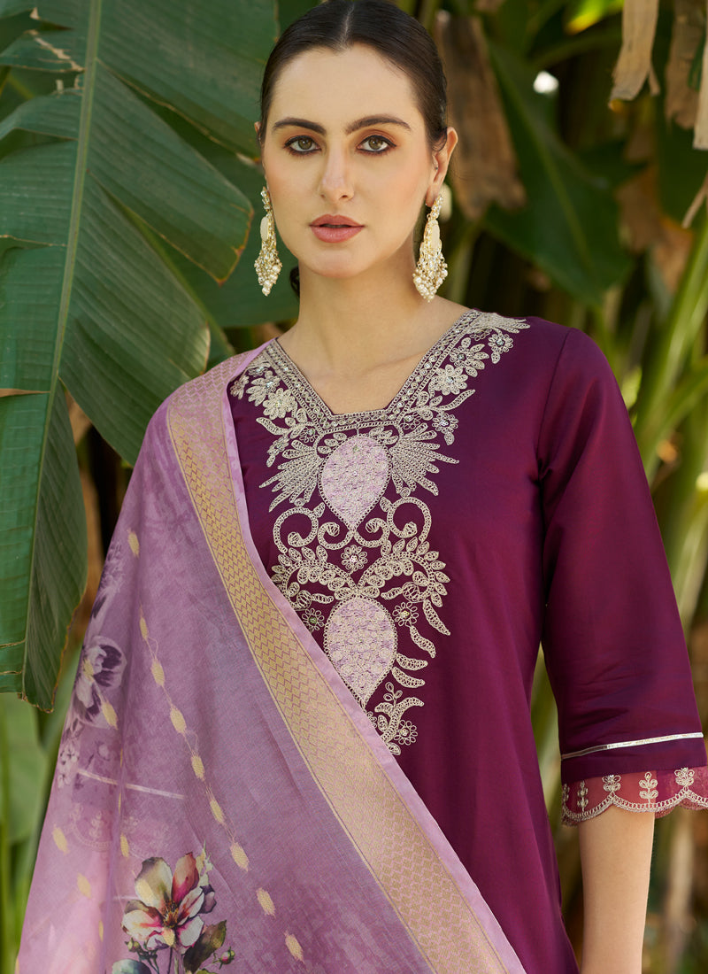 Vegaa Fashion Wine Viscose Rayon Embroidered Salwar Suit