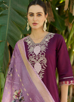 Thumbnail for Vegaa Fashion Wine Viscose Rayon Embroidered Salwar Suit