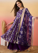Thumbnail for Vegaa Fashion Violet Roman Silk Embroidered Palazzo Suit