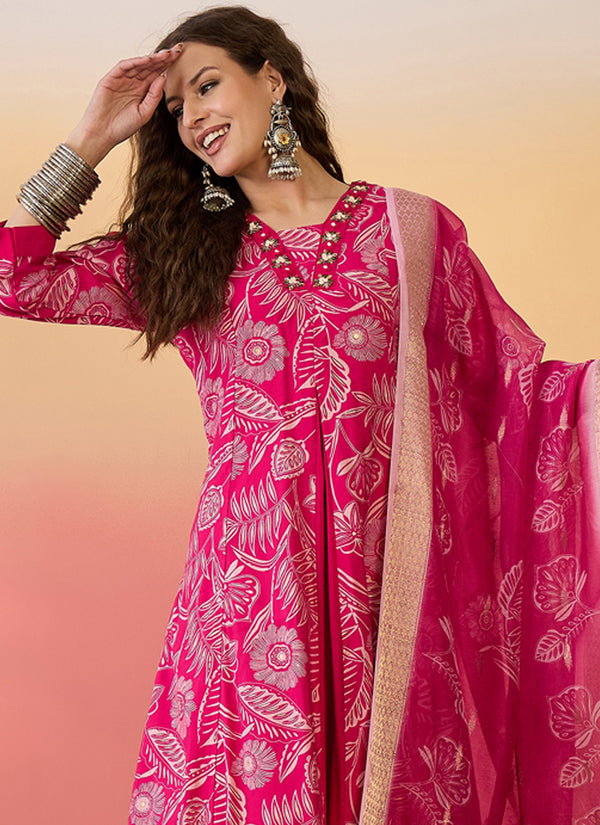 Vegaa Fashion Rani Pink Roman Silk Embroidered Palazzo Suit
