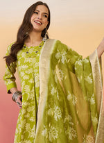 Thumbnail for Vegaa Fashion Parrot Green Roman Silk Embroidered Palazzo Suit