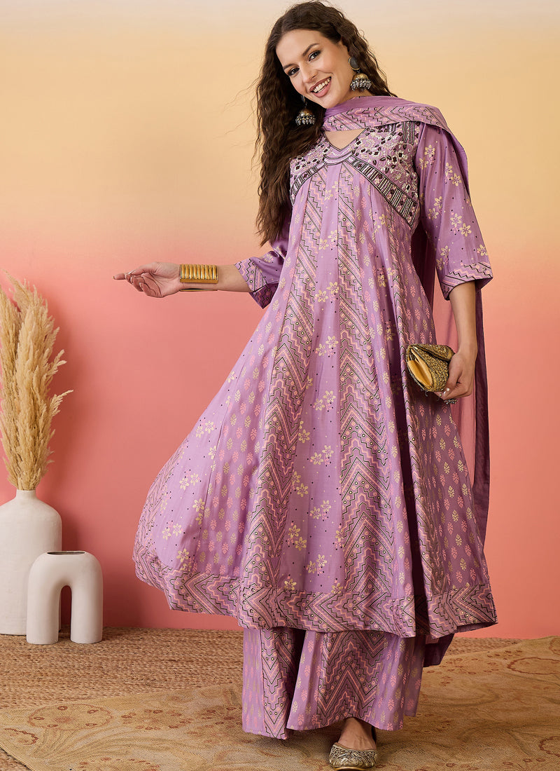 Vegaa Fashion Onion Pink Roman Silk Embroidered Palazzo Suit - Distacart
