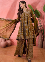 Thumbnail for Vegaa Fashion Mustard Roman Silk Embroidered Palazzo Suit