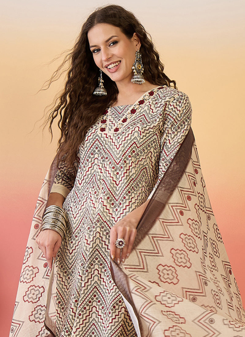 Vegaa Fashion Cream Roman Silk Embroidered Palazzo Suit - Distacart