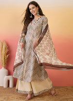 Thumbnail for Vegaa Fashion Cream Roman Silk Embroidered Palazzo Suit