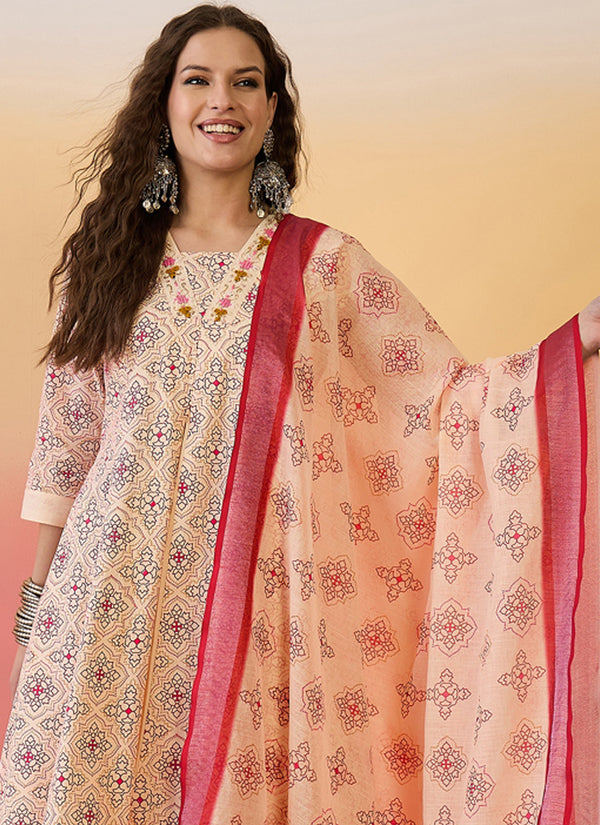 Vegaa Fashion Cream Roman Silk Embroidered Palazzo Suit