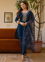 Thumbnail for Vegaa Fashion Navy Blue Viscose Silk Beads Work Desginer Suit