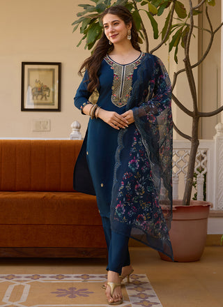 Vegaa Fashion Navy Blue Viscose Silk Beads Work Desginer Suit