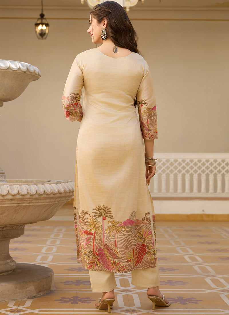 Vegaa Fashion Cream Viscose Silk Beads Work Desginer Suit