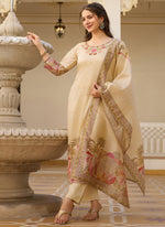Thumbnail for Vegaa Fashion Cream Viscose Silk Beads Work Desginer Suit