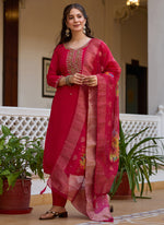 Thumbnail for Vegaa Fashion Red Viscose Silk Beads Work Desginer Suit