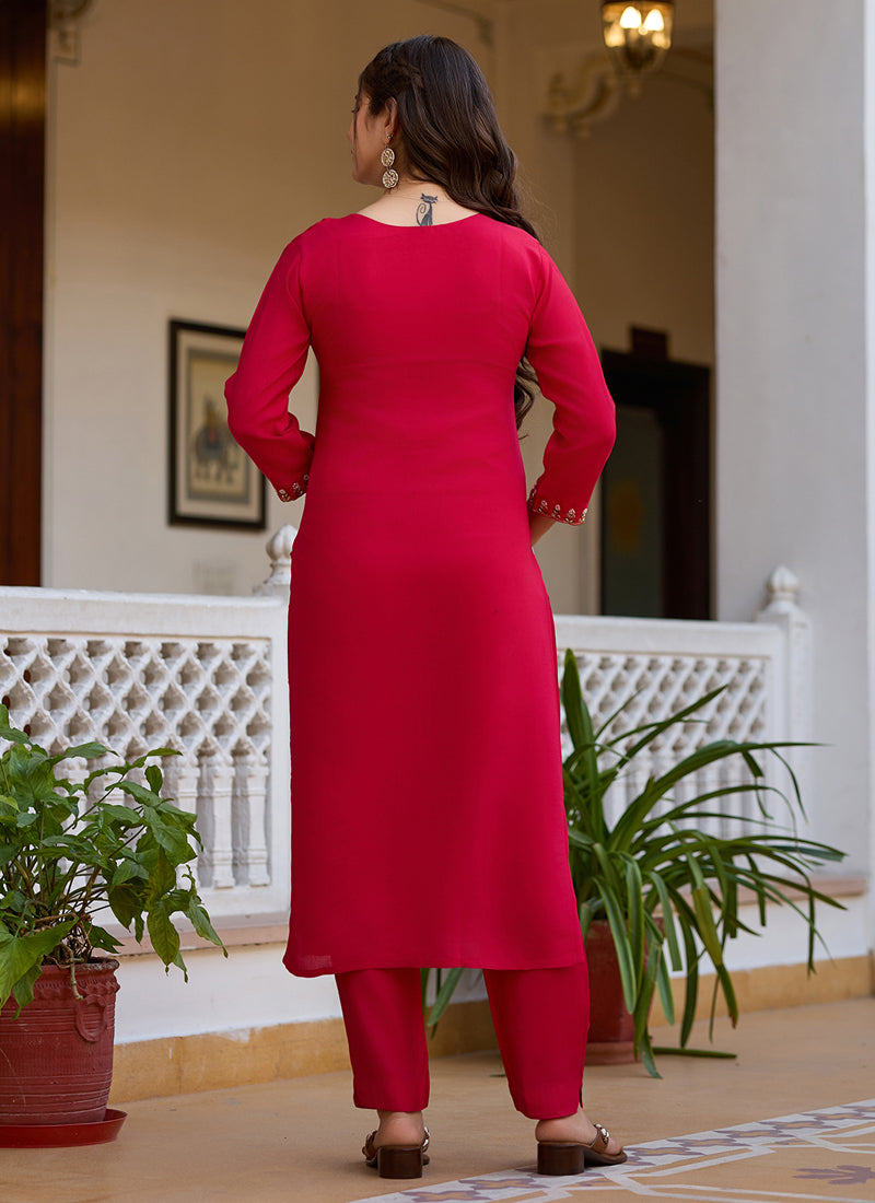 Vegaa Fashion Red Viscose Silk Beads Work Desginer Suit