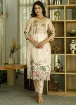 Thumbnail for Vegaa Fashion Cream Viscose Silk Beads Work Desginer Suit