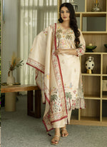 Thumbnail for Vegaa Fashion Cream Viscose Silk Beads Work Desginer Suit