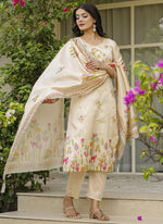 Thumbnail for Vegaa Fashion Cream Viscose Silk Beads Work Desginer Suit