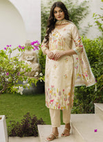 Thumbnail for Vegaa Fashion Cream Viscose Silk Beads Work Desginer Suit