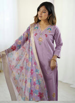 Thumbnail for Vegaa Fashion Lavender Viscose Silk Beads Work Desginer Suit