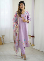 Thumbnail for Vegaa Fashion Lavender Viscose Silk Beads Work Desginer Suit
