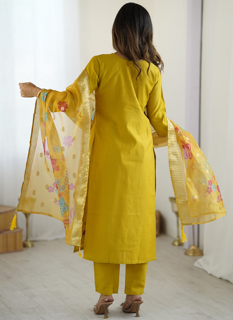 Vegaa Fashion Yellow Viscose Silk Beads Work Desginer Suit
