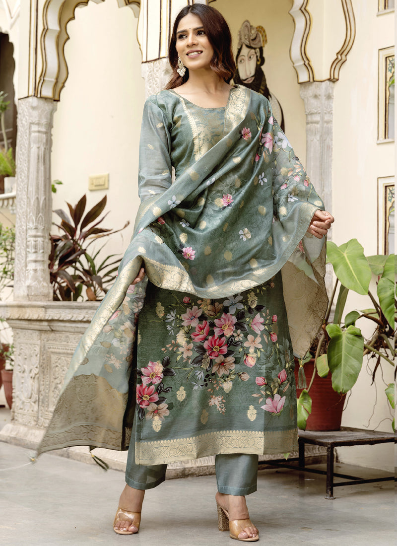 Vegaa Fashion Light Grey Viscose Silk Beads Work Desginer Suit