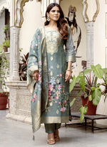 Thumbnail for Vegaa Fashion Light Grey Viscose Silk Beads Work Desginer Suit