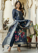 Thumbnail for Vegaa Fashion Grey Viscose Silk Beads Work Desginer Suit